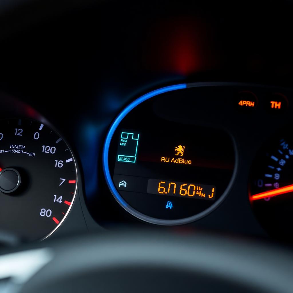 Peugeot Partner dashboard showing AdBlue warning